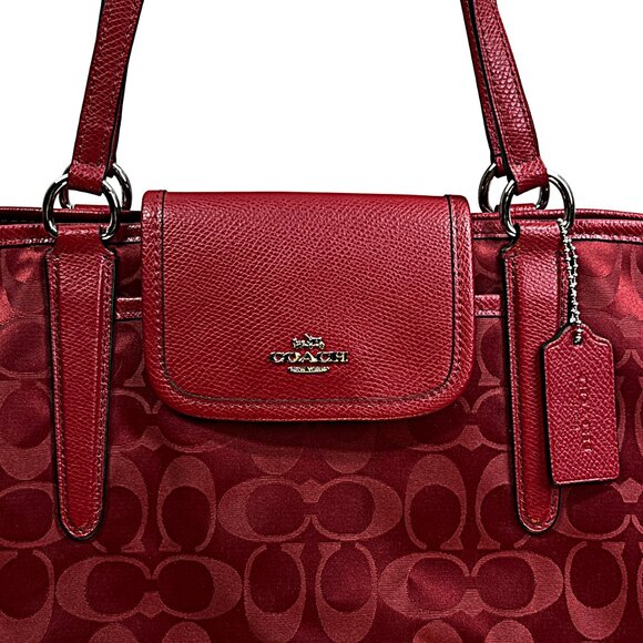 Coach Ward Steen With Leather Trim Monogram Purse Red Tag Tote Bag Pockets - Picture 3 of 16